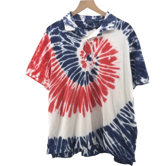 Polo Ralph Lauren Other - Polo Ralph Lauren Polo Men XXL Blue Red Tie Dye Slim Fit Spiral Americana Preppy